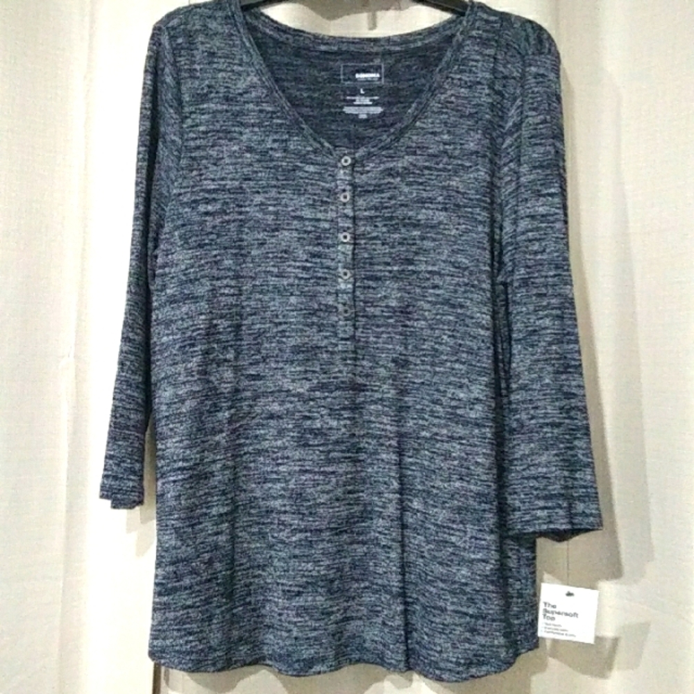 Sonoma Women's Blue and Gray Top 3/4 Sleeves Large